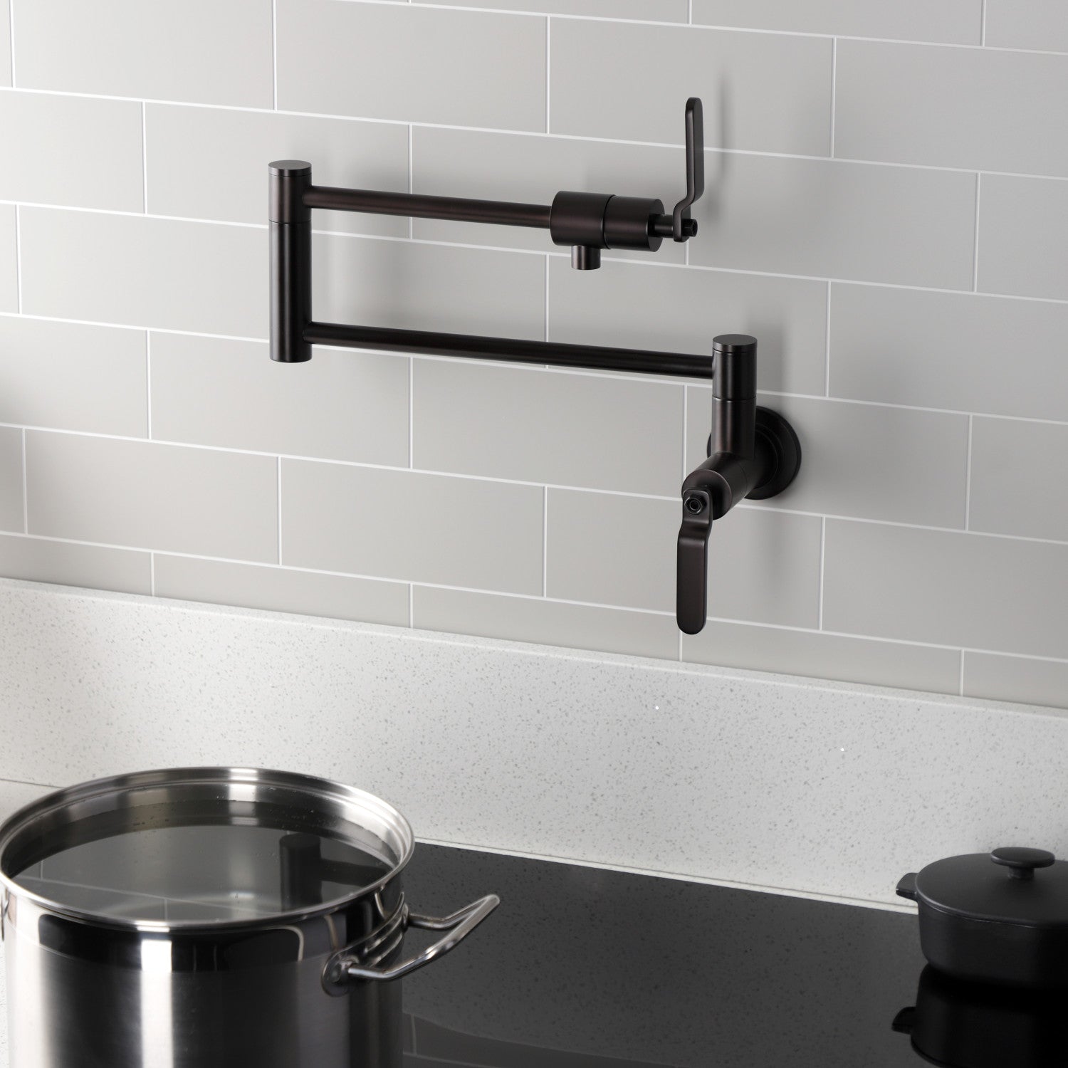 Kingston Sona KS4105KL - Whitaker Two-Handle 1-Hole Wall Mount Pot Filler Faucet, Oil Rubbed Bronze — thumbnail 2